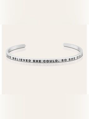 MantraBand Silver Tone Bangle Bracelet - "She Believed She Could, So She Did”